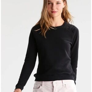 Zoe Karssen Black Rib Shoulder Crew Neck Sweatshirt Cotton Blend